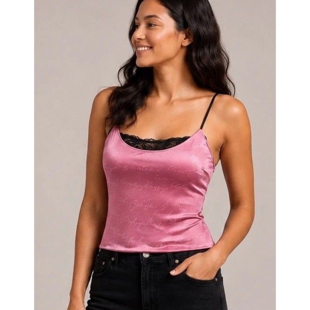 Victoria’s Secret Sz S Satin Jacquard Cami Pink Signature Logo Racerback Y2K EUC